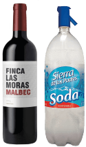 Vino Finca Las Moras Malbec/Cabernet Por 750cc + Soda Sifón Sierras de los Padres Por 1,75L